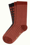 King Louie socks 2-pack aberdeen spice brown 05595554: sokken met ruit en streep print
