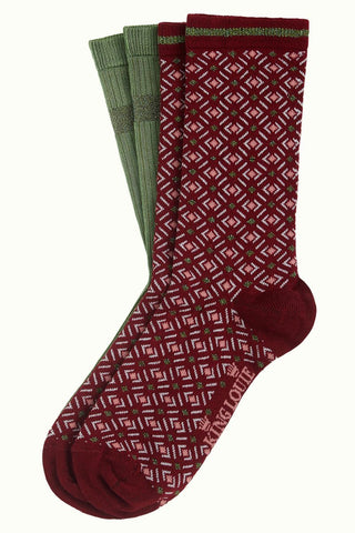 King Louie socks 2-pack conte cherise red 05598603; sokken van vochtopnemend bamboe