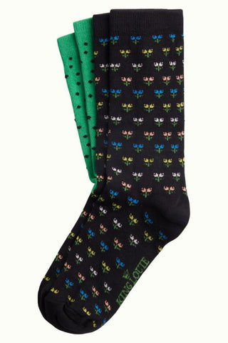 King Louie Socks 2 Pack Arcade Black 05088001: Sokken van bamboe in groen en zwart