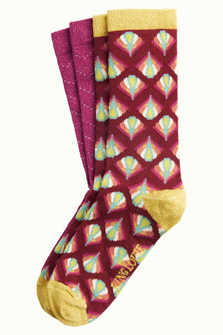 King Louie Socks 2 Pack Namaste Cherise Red 05087603: comfortabele sok gemaakt van vochtopnemend bamboe