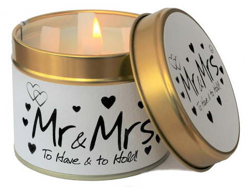 Lily flame geurkaars Mr & Mrs: origineel cadeautje voor een trouwfeest