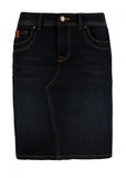 M.O.D. Sina skirt splitlake blue -AU20-2004-3174: blauw spijkerrokje met zakken tot op de knie