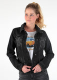 M.O.D. Suzy jeans jacket masaai black: zwart spijkerjasje met lichte used wassing