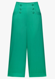 Mademoiselle Yeye Marlene at the sea culotte green: groene broek met wijde pijpen en handige zakken, gemaakt van viscose