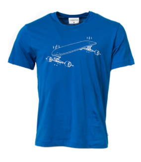 Munoman shirt Tito longboard blue MSS21MT005LONX03S: blauw heren t-shirt met skateboard print, het t-shirt is gemaakt van biologisch katoen