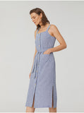 Nice Things Fancy Fabric Sleeveless Dress Blue WWK100_134 blauwe jurk met bijpassende ceintuur