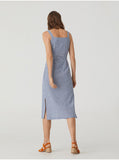 Nice Things Fancy Fabric Sleeveless Dress Blue WWK100_134: blauwe mouwloze jurk met knoopsluiting voor