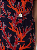 Nice Things midi dress coral navy WWK142 134 jurk met V-hals die je vastzet met parelmoer knoop