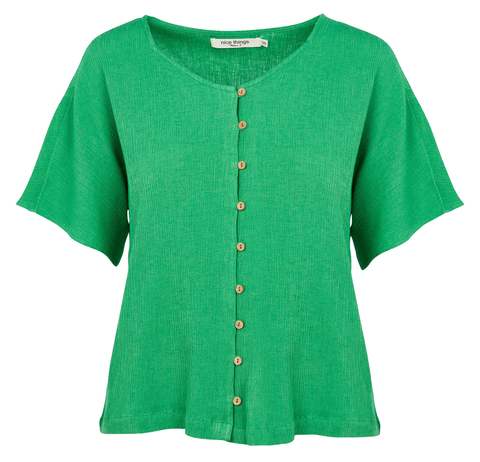 Nice Things Solid Bambula Top Green WWK162 521 Groene blouse met losse fit