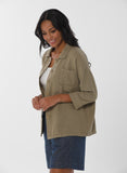 Organication women's garment dyed 3/4 sleeve t-shirt olive WOR13380