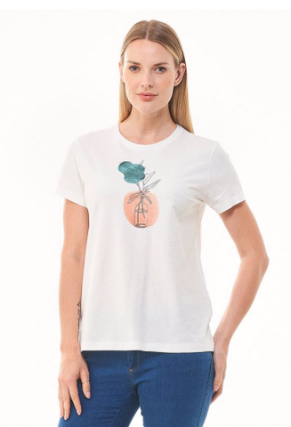 Organication women's printed t-shirt off white WOR13313