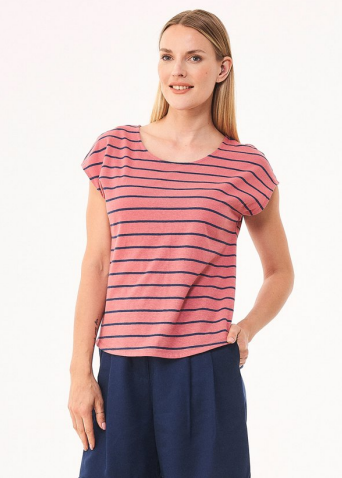 Losvallende gestreepte top | Organication women's striped sleeveless t-shirt desert rose/navy
