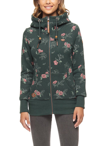 Ragwear neska flowers zip sweatshirt dark green 2211-30043-5021