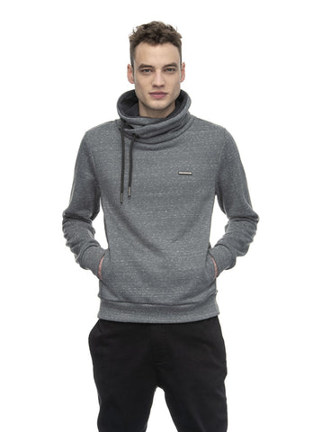 Ragwear Sweatshirt hooker grey 2022300063000: veganistische trui met hoge kraag, lange mouwen en zakken