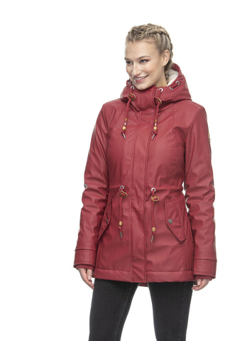 Ragwear jacket monadis rainy red 2021600424000: rode waterdichte winterjas met voering, capuchon en handige zakken