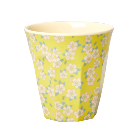 Rice melamine cup with small flower print yellow MELCU-SMFLXCY