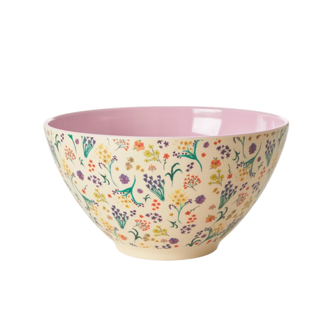 Rice melamine salad bowl with wild flowers print two tone MESAB-WIFL