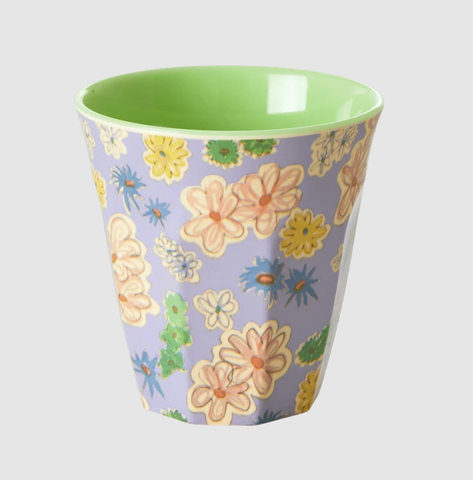 Rice melamine cup with flower painting print medium MELCU-FLPA