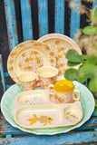 Rice-melamine-kids-plate-soft-pink-goldfish-print-KILPL-GOFI: geel met roze bord van stevig melamine