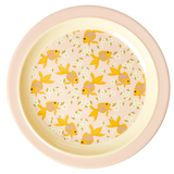 Rice-melamine-kids-plate-soft-pink-goldfish-print-KILPL-GOFI: roze bord met vissen en bloemetjes print
