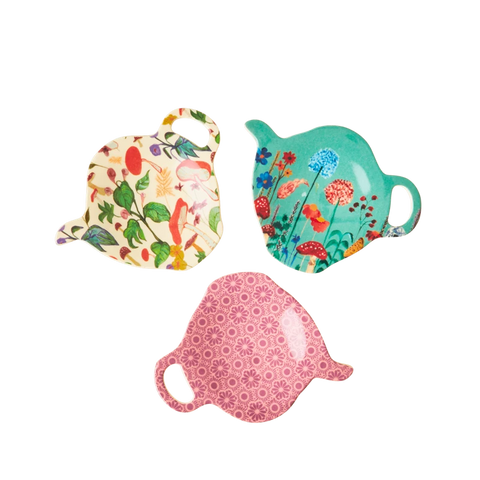 Rice melamine tea bag plate in 3 assorted dance it out prints MELTP-AW22XCP