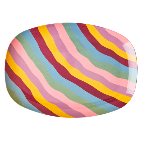 Rice rectangular melamine plate with funky stripes print MELPL-FUST