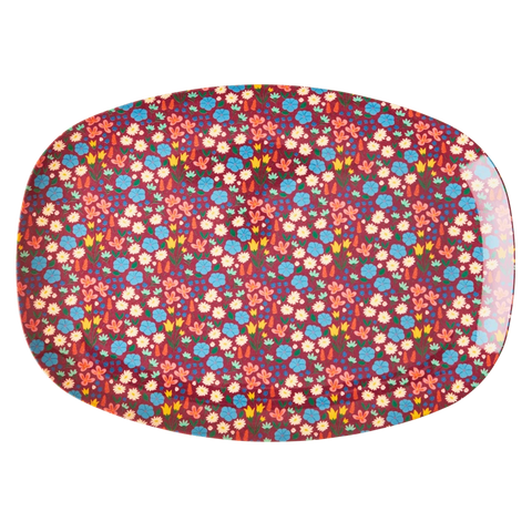 Rice rectangular melamine plate with poppies print MELPL-POPP