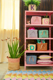 Rice-square-raffia-basket-mint-BSRAT-30MI: vierkante opbergmand met handvaten