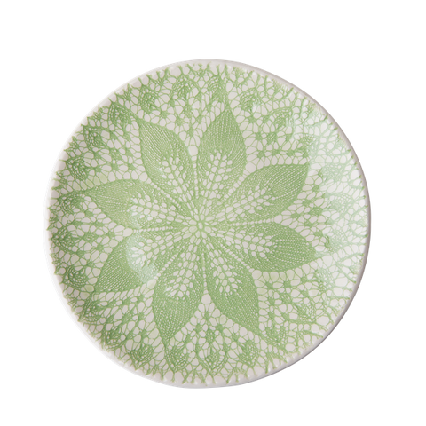 Rice Ceramic Lunch Plate With Lace Embossing Pastel Green CELPL-LACEPG