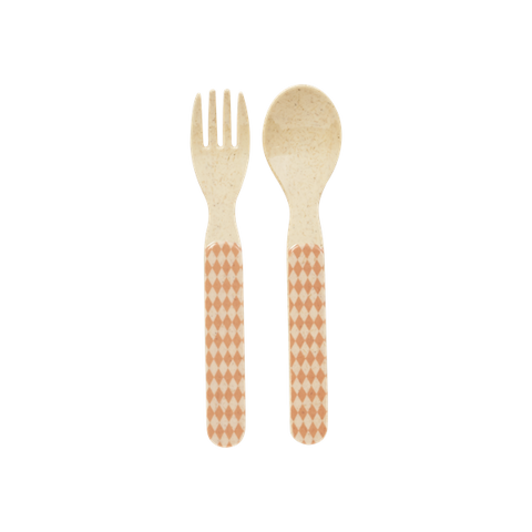 Rice Kids Bamboo Melamine Spoon And Fork With Print Coral BABSF-GANI