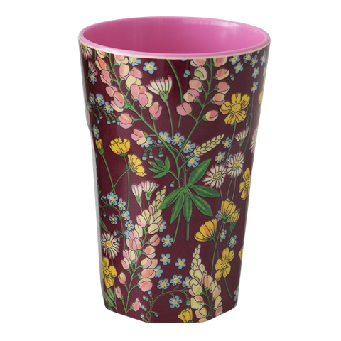 Rice Melamine Cup With Lupin Print Bordeaux Two Tone Tall MELCU-LLUBO