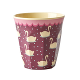 Rice Melamine Cup With Swan Print Bordeaux MELCU-SWANBO