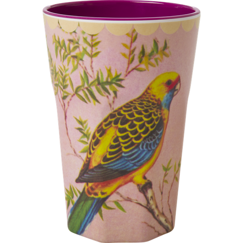 Rice Melamine Cup With Vintage Budgie Print Two Tone Tall MELCU-LBIL