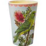 Rice Melamine Cup With Vintage Parakeet Print Two Tone Tall MELCU-LBIC