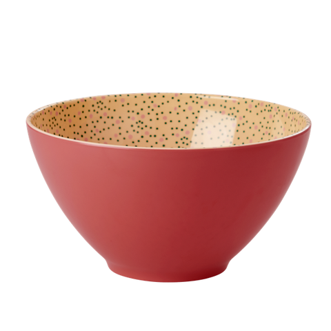 Rice Melamine Two Tone Salad Bowl In Dark Coral With Connection The Dots Print MESAB-CDOT