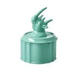 Rice Pastel Green Porcelain Jewelry Box With Rhino Head On Lid JEBOX-RHIPG