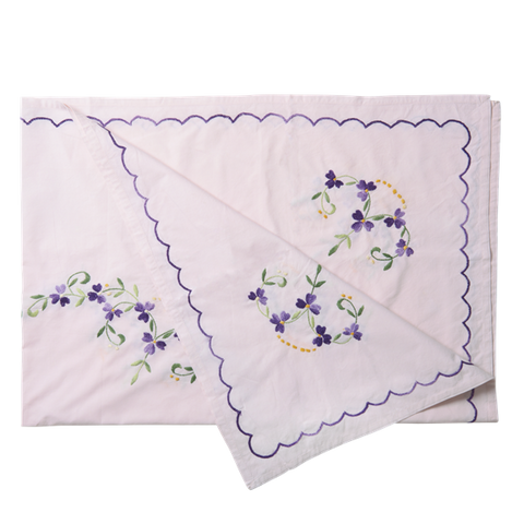 Rice Rectangular Soft Pink Tablecloth With Hand Embroidered Flowers TABCL-RECI