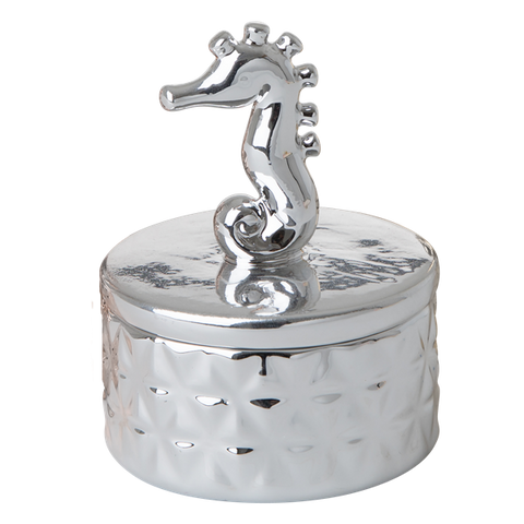 Rice Tiny Silver Porcelain Jewelry Box With Seahorse On Lid JEBOX-SANIXC18-seahorse