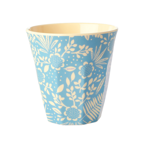 Rice medium melamine cup with blue fern and flower print MELCU-FEFLB