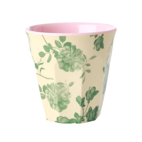 Rice medium melamine cup with green rose print MELCU-GRRO