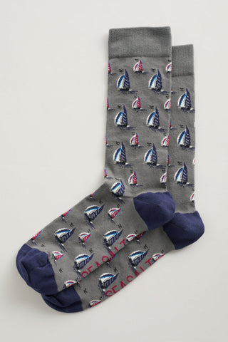 Grijze comfortabele sokken | Seasalt Cornwall men's arty socks harbour secret zinc