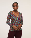 Surkana T-shirt with V-neck in stretchy fabric multi 552YEMO016-95