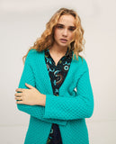 Surkana braid knitted coat with V-neck turquoise 552ORFI434-53