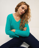 Surkana braid knitted sweater with V-neck turquoise 552ORFI232-53