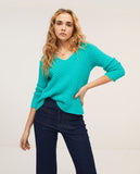 Surkana braid knitted sweater with V-neck turquoise 552ORFI232-53
