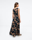 Surkana long dress with V- neck and draping on the chest black 523HENA711-00