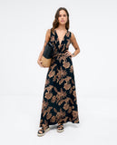 Surkana long dress with V- neck and draping on the chest black 523HENA711-00
