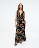 Surkana long dress with V- neck and draping on the chest black 523HENA711-00