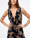 Surkana long dress with V- neck and draping on the chest black 523HENA711-00