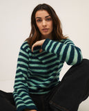 Surkana striped knitted boat neck jumper green 562VERA231-61
